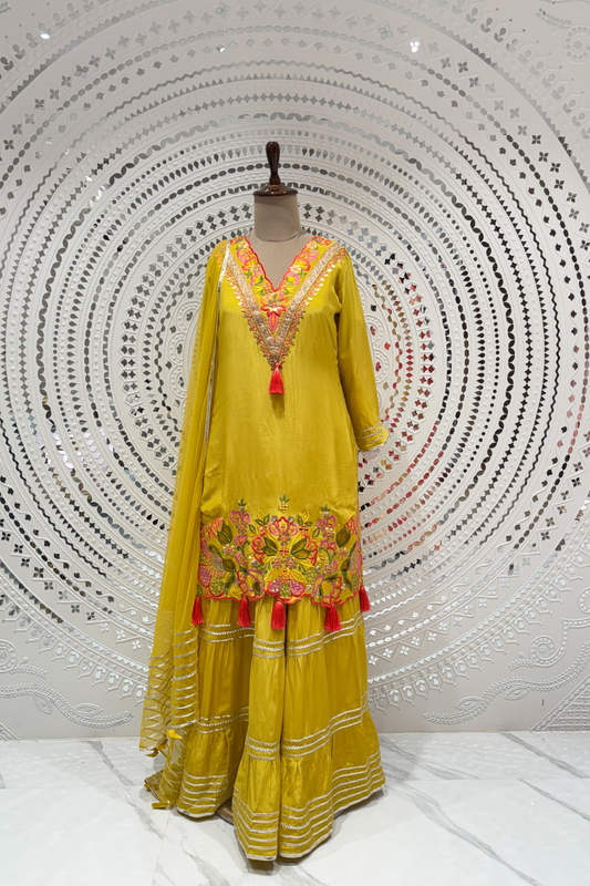 Yellow Mirrorwork Crape Salwar Suits 1030-10130