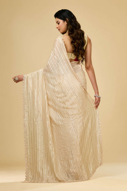 Beige sequins Organza Sarees 1011-10034