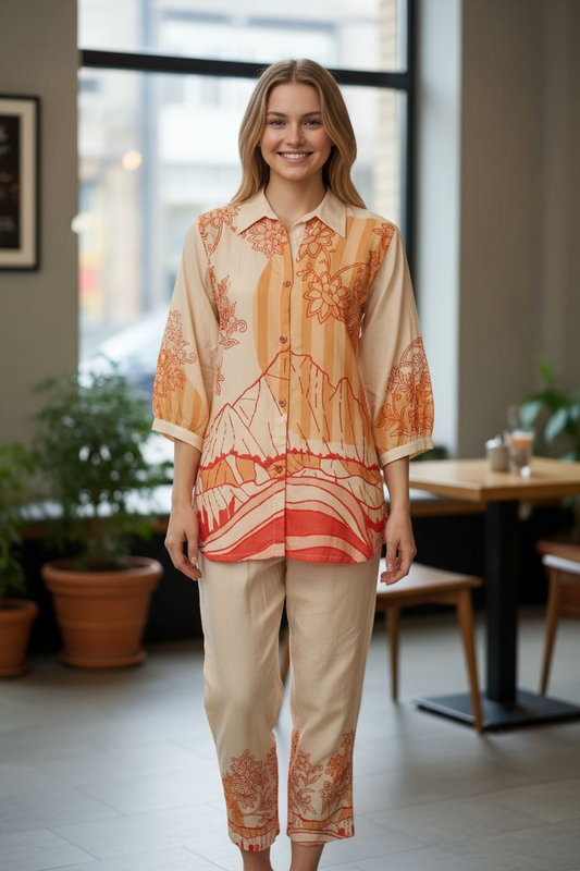 Peach  Printed  Muslin  Coord Set 1033-10150