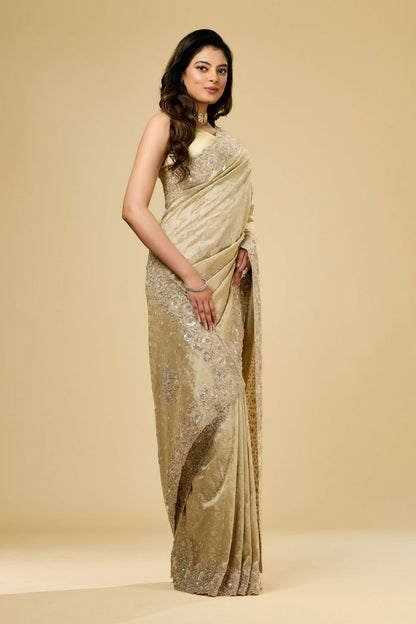 Beige Embroidery Tissue Sarees 1007-10014