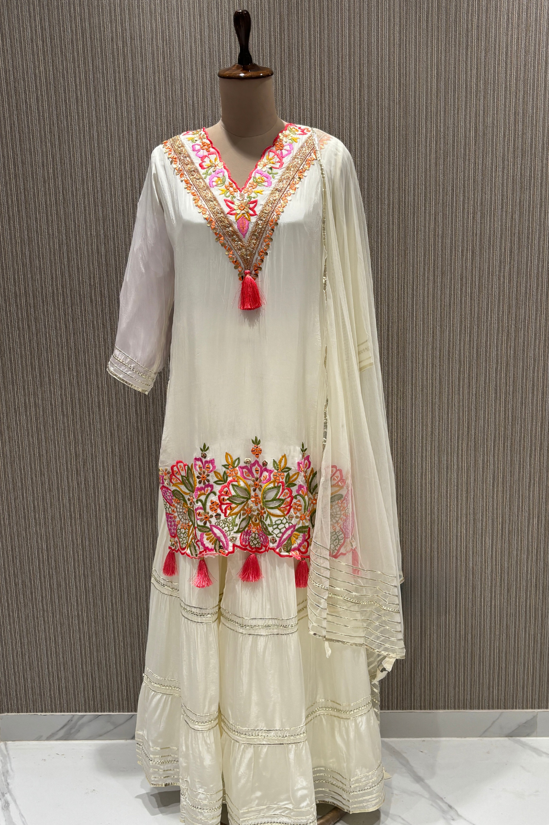 White Mirrorwork Crape Salwar Suits 1030-10130