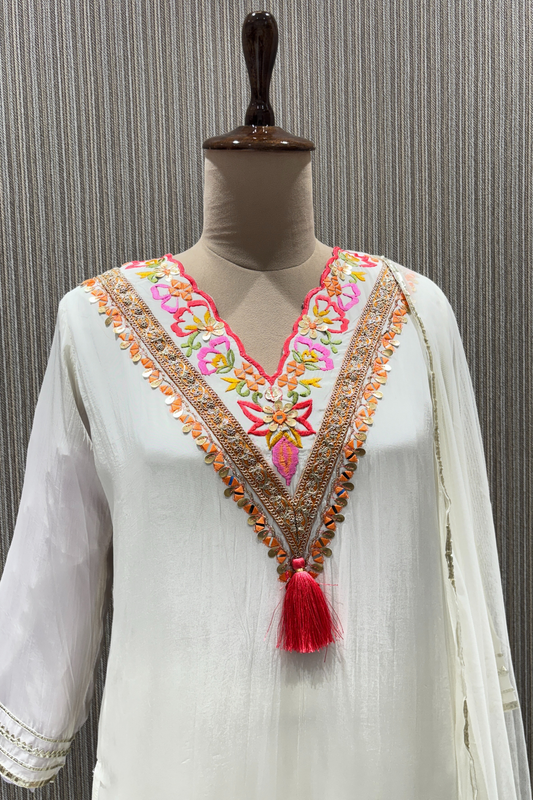 White Mirrorwork Crape Salwar Suits 1030-10130