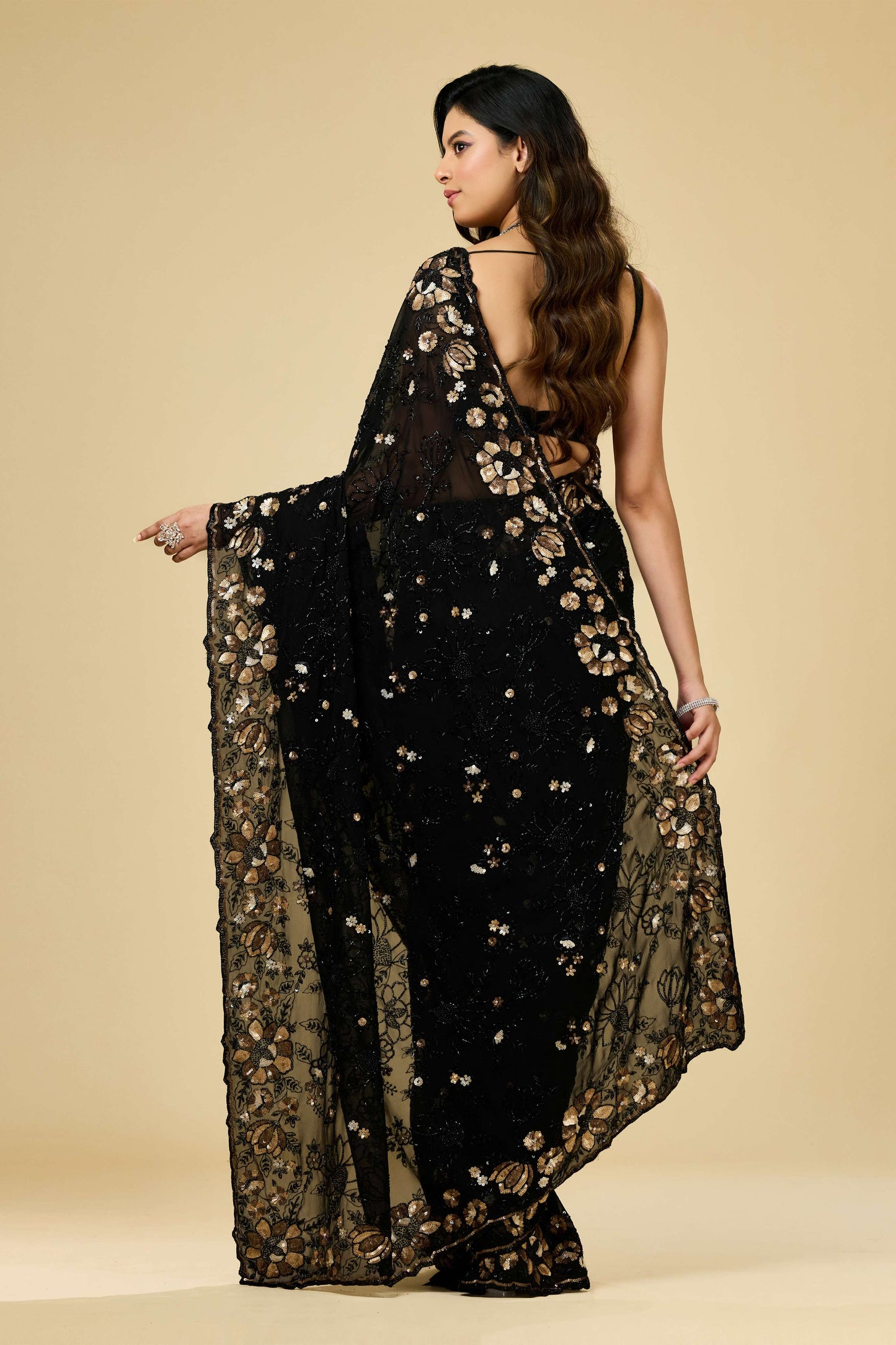 Black sequins Georgette Sarees 1007-10012
