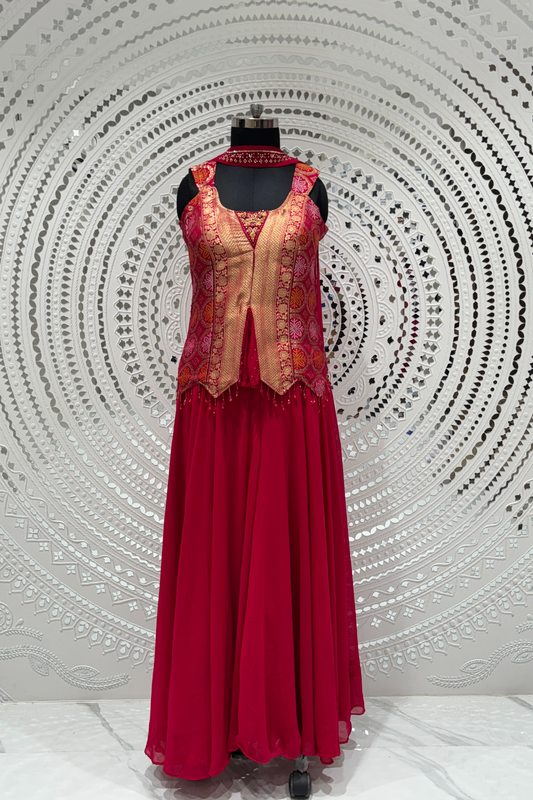 Red Banarasi Brocade Silk  Indo Western 1008-10131