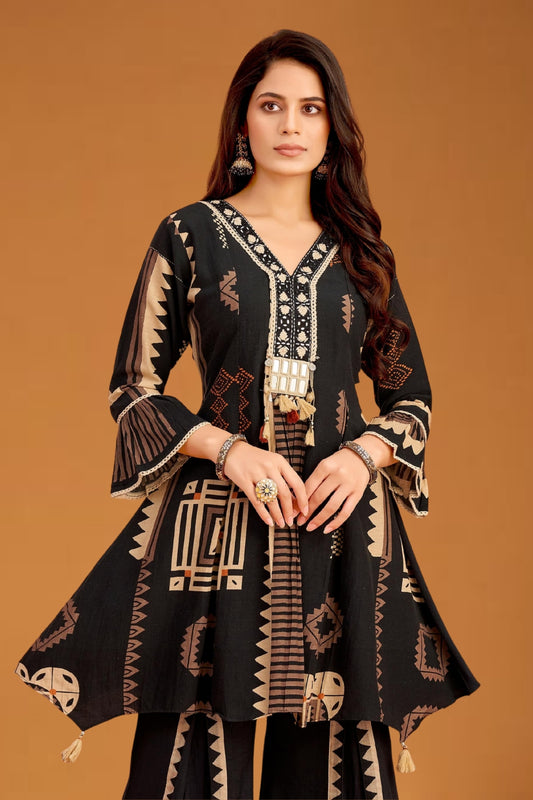 Black Printed  Mal Cotton  Coord Set 1031-10137