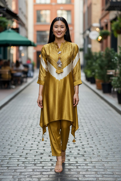 Mustard Tassels Gazi Silk  Salwar Suits 1031-10152