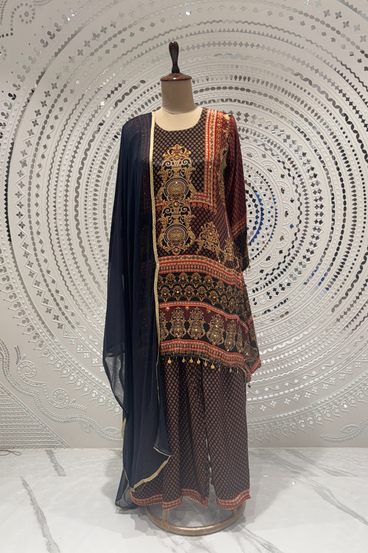 Black  Printed Crape Coord Set 1005-10127