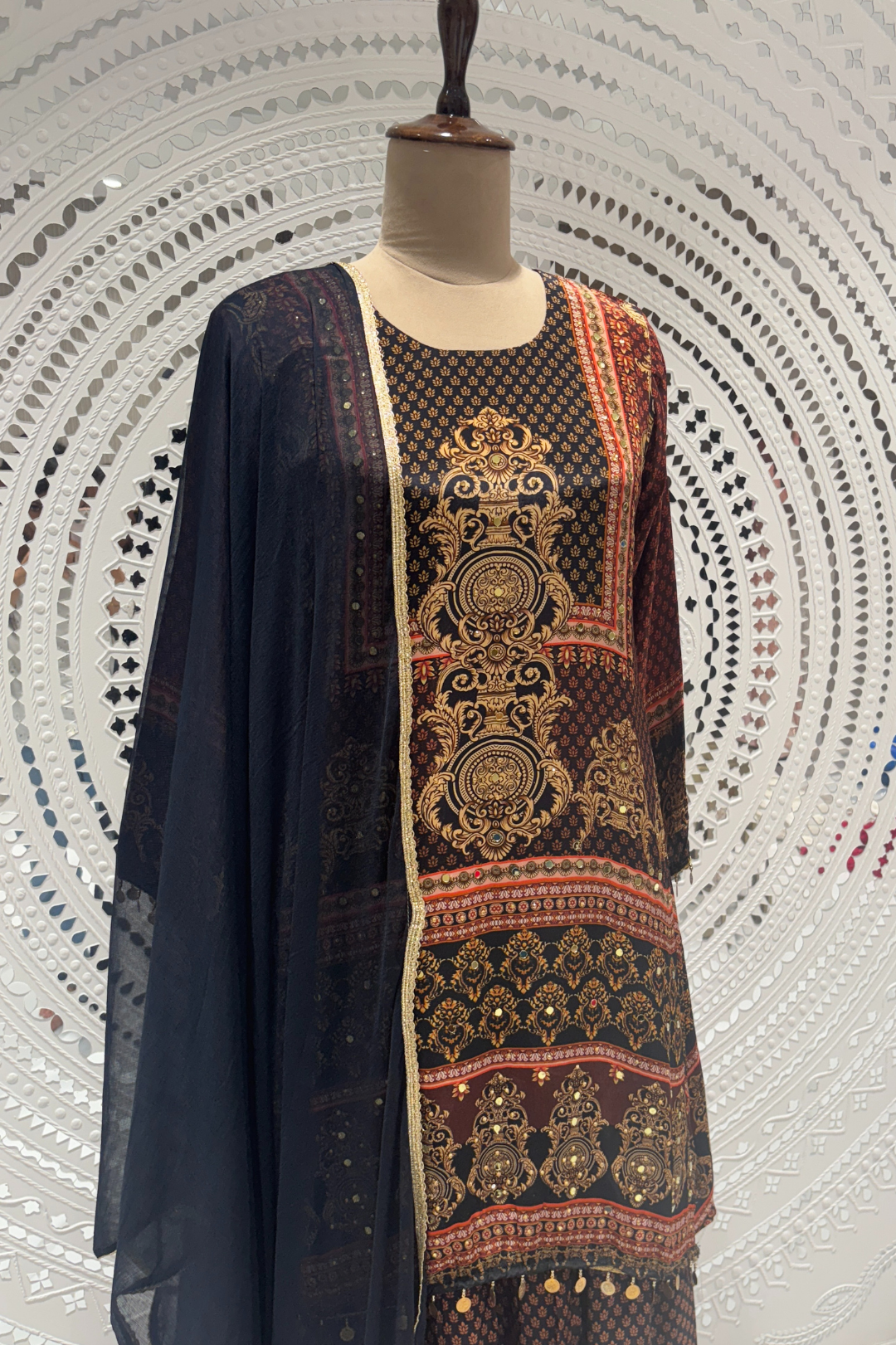 Black  Printed Crape Coord Set 1005-10127