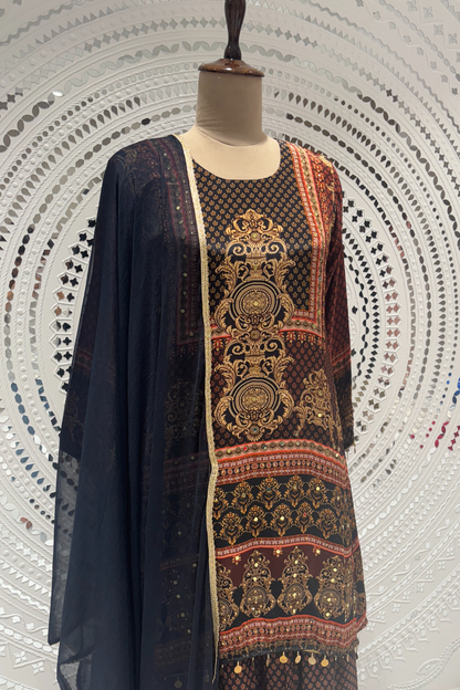 Black  Printed Crape Coord Set 1005-10127