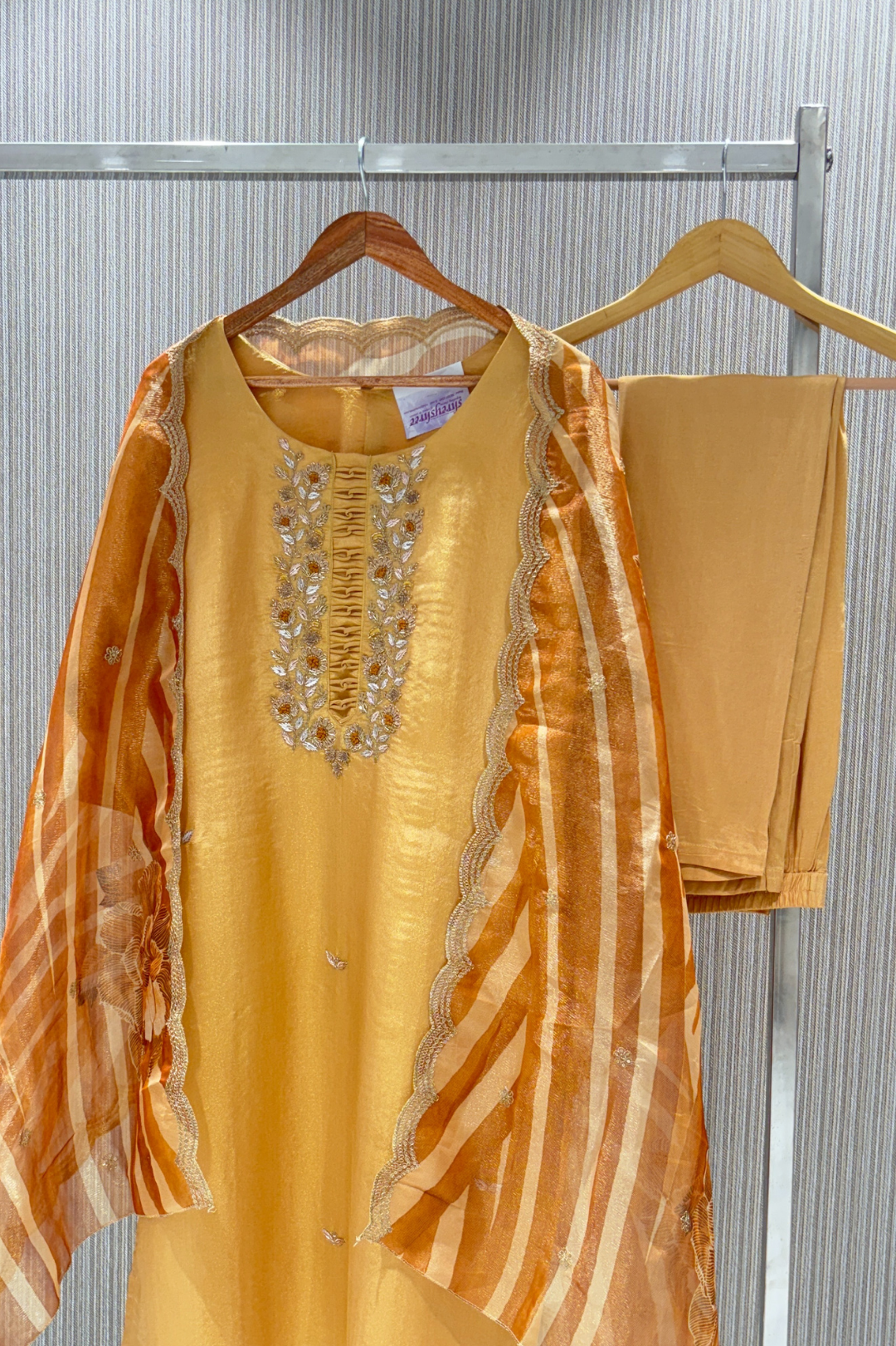 Yellow resham work Tissue Salwar Suits 1028-10133