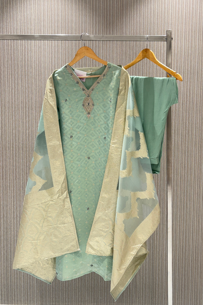 Green Pearlwork Tissue  Salwar Suits 1028-10134