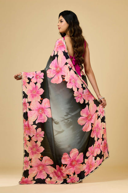 Printed Pearlwork Semi crepe Sarees 1011-10035