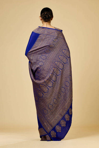Blue Antique Zari weave Khadi semi crepe Sarees 1010-10026