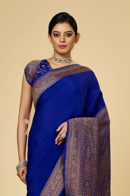 Blue Antique Zari weave Khadi semi crepe Sarees 1010-10026
