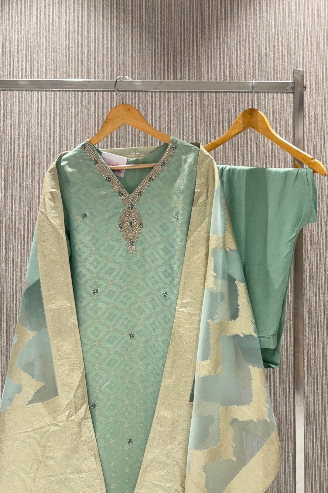 Green Pearlwork Tissue  Salwar Suits 1028-10134