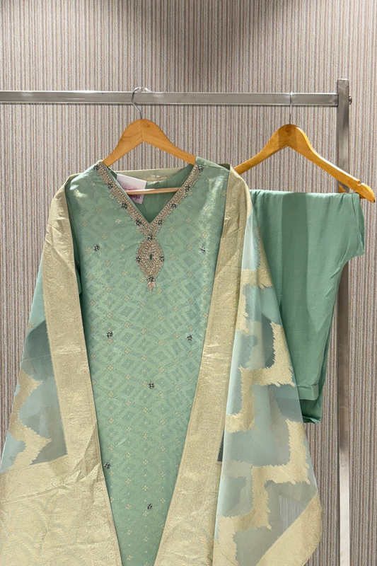 Green Pearlwork Tissue  Salwar Suits 1028-10134