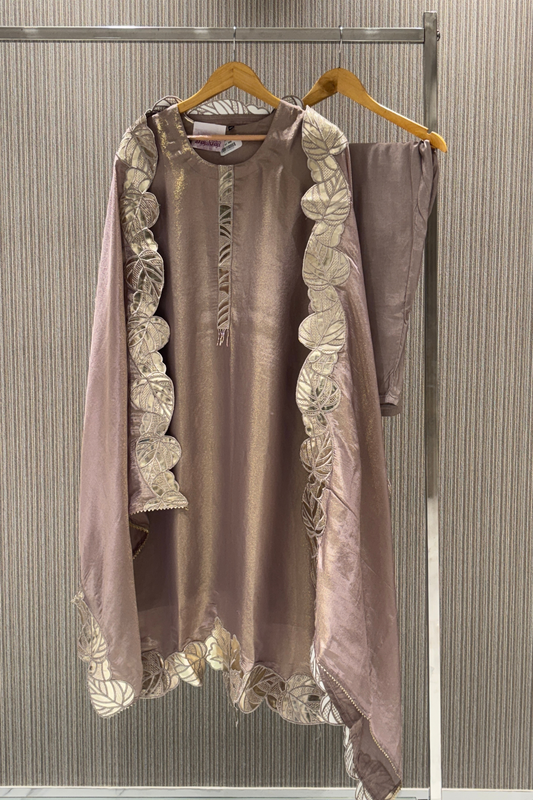 Brown Leather Patchwork Tissue Salwar Suits 1029-10126