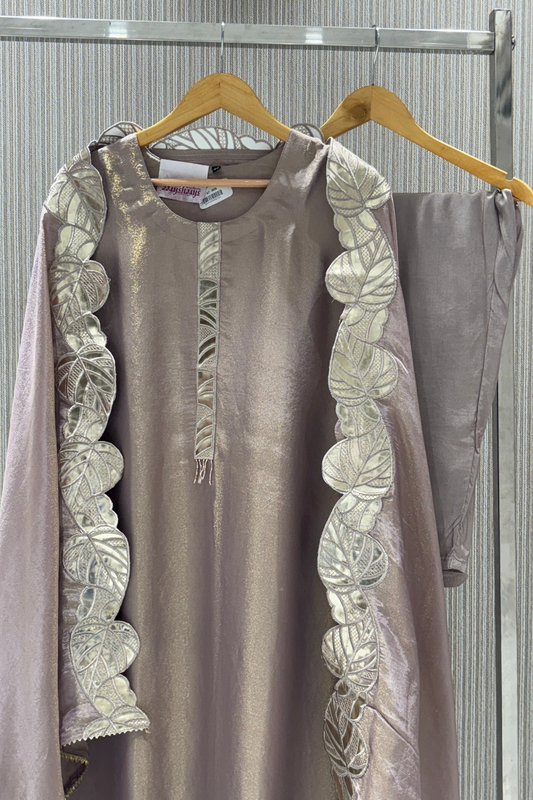 Brown Leather Patchwork Tissue Salwar Suits 1029-10126