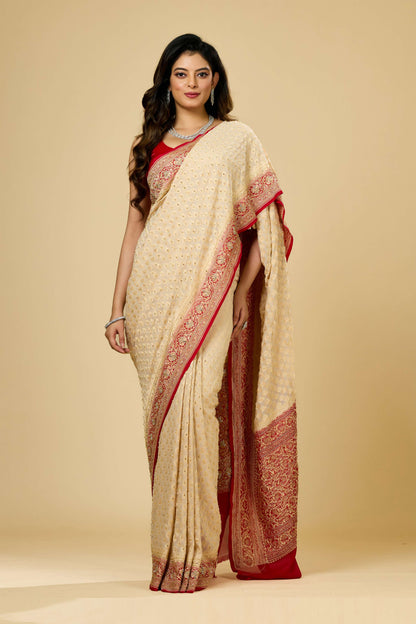 Beige Stonework (silver) Khadi Georgette Sarees 1010-10040