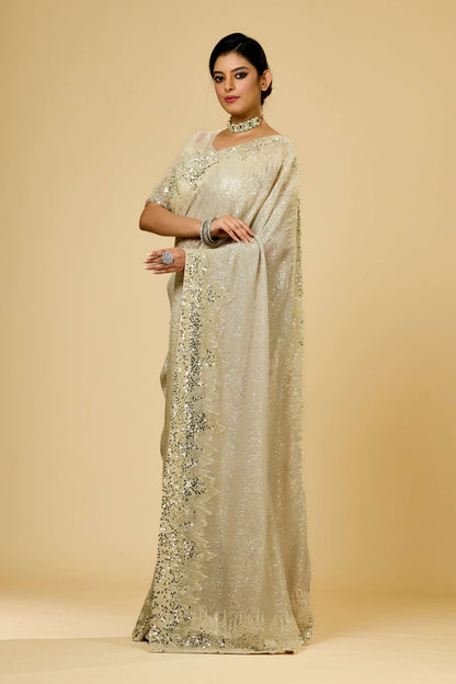 Cream Cut Dana Net Sarees 1003-10020