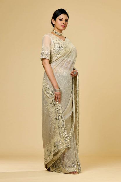 Cream Cut Dana Net Sarees 1003-10020