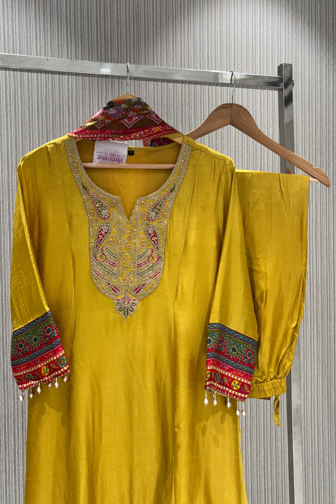 Yellow Zariwork Muslin Silk Salwar Suits 1005-10128