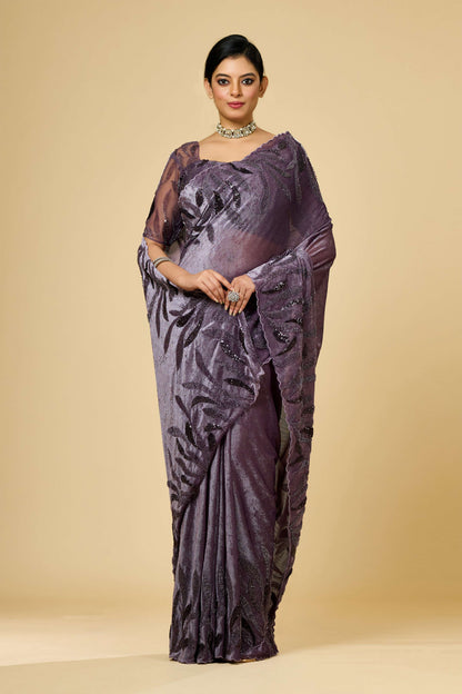 Mauve Cut Dana Lycra Velvet Sarees 1003-10019