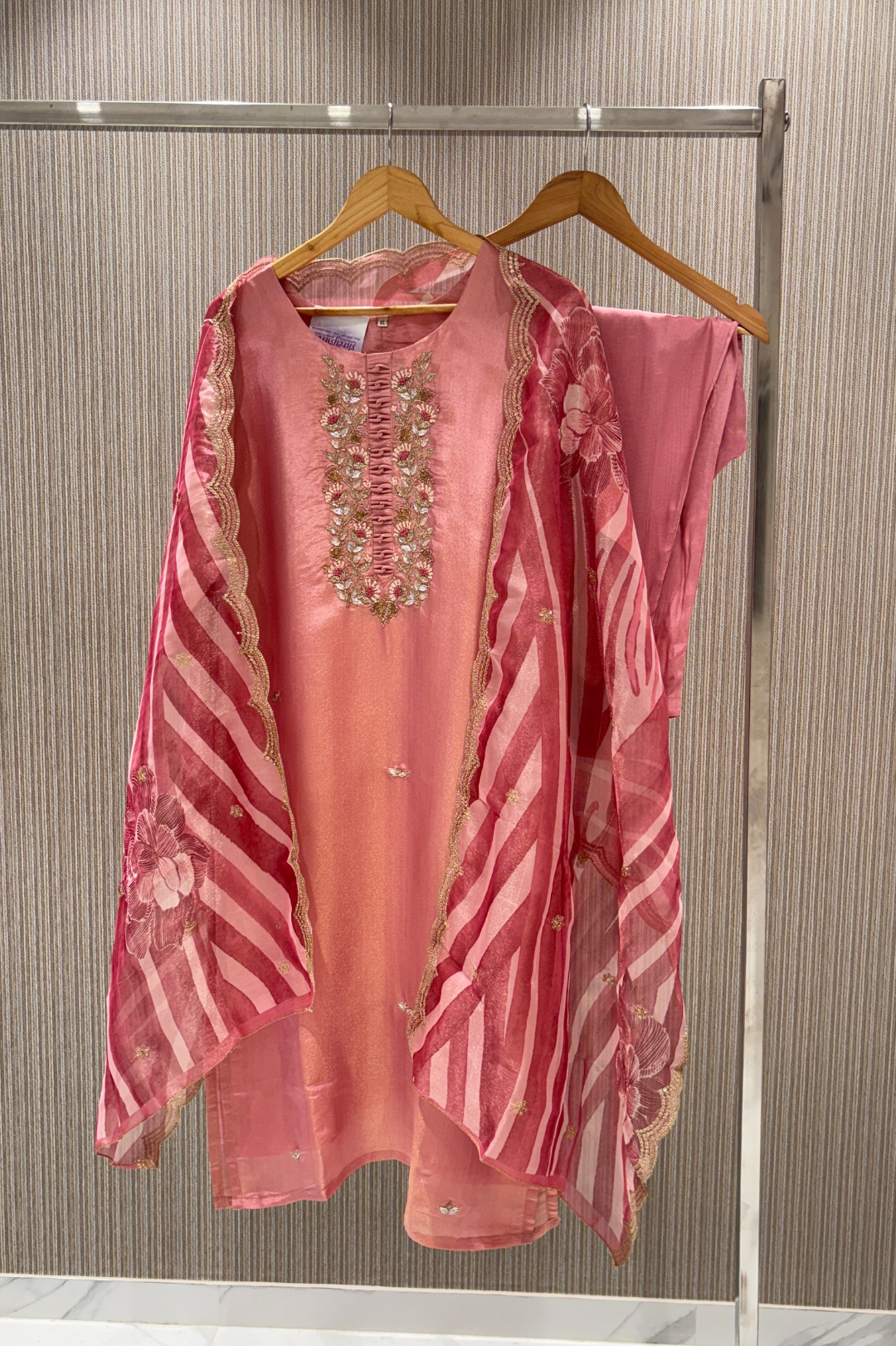 Pink resham work Tissue Salwar Suits 1028-10133