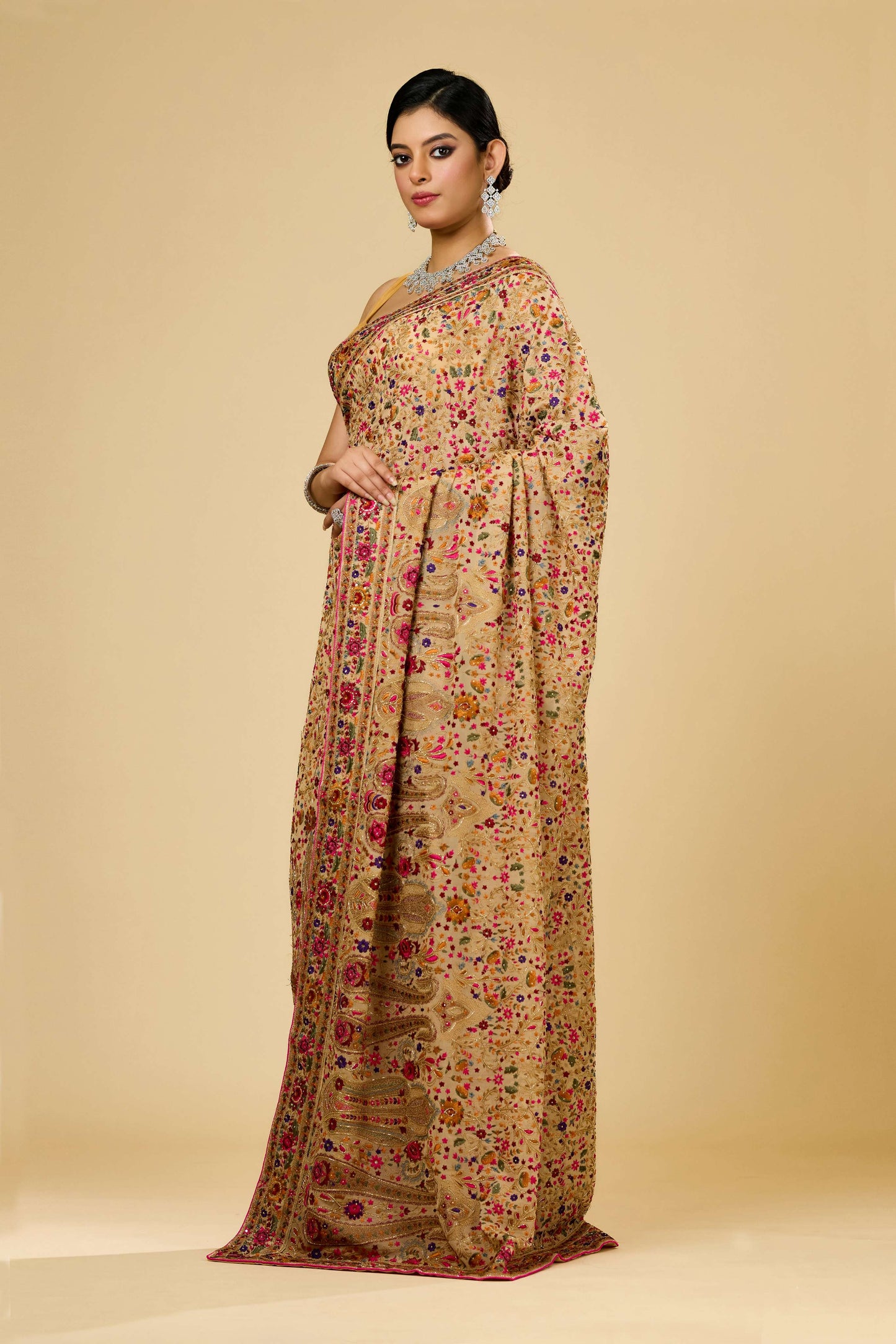 Beige Kashmiri Georgette Sarees 1007-10002