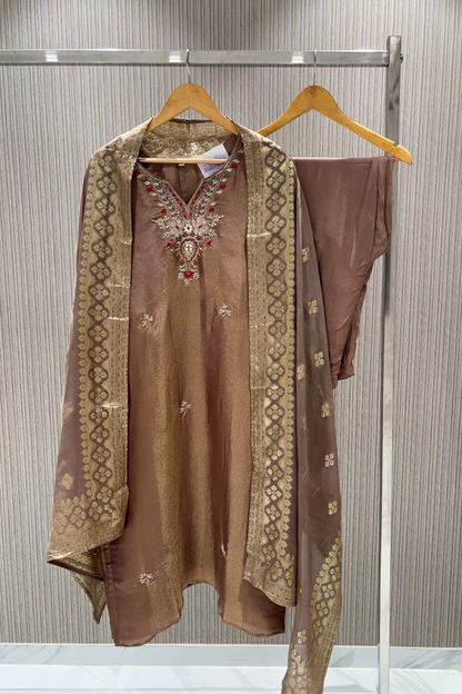 Brown  Boolean work Tissue  Salwar Suits 1028-10125