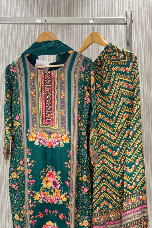 Green Printed  Crape Salwar Suits 1030-10136