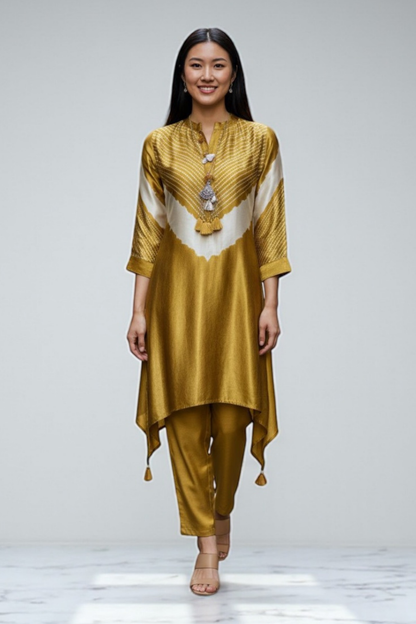 Mustard Tassels Gazi Silk  Salwar Suits 1031-10152