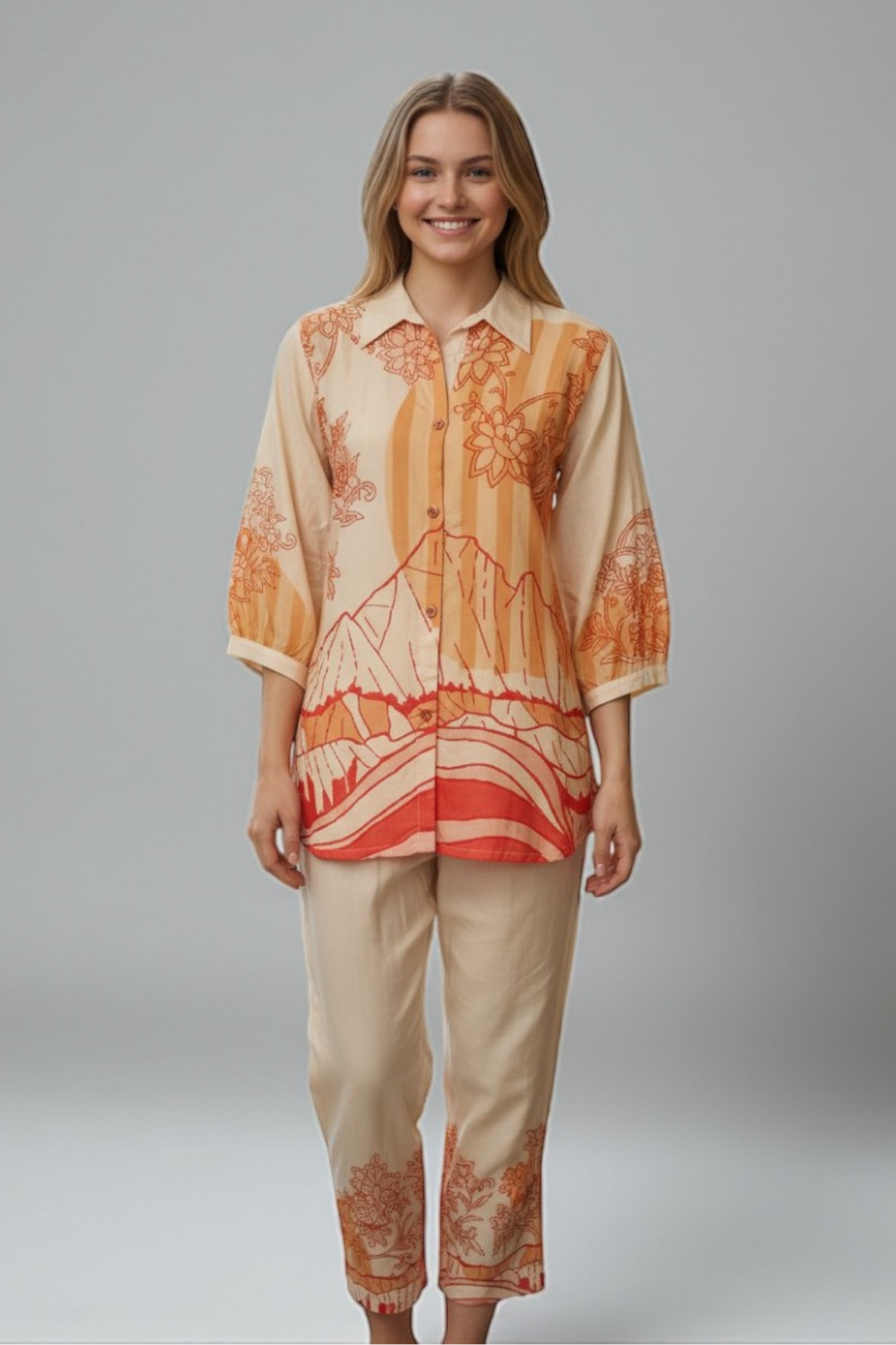 Peach  Printed  Muslin  Coord Set 1033-10150