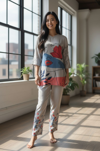 Light Grey  Printed Muslin  Coord Set 1033-10144