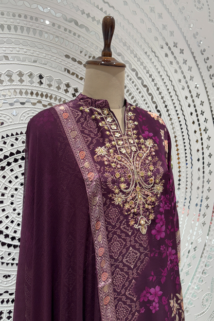 Wine Digital print  Crape Salwar Suits 1017-10159