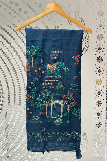 Blue  Kantha Stich  Linen  Salwar Suits 1005-10162