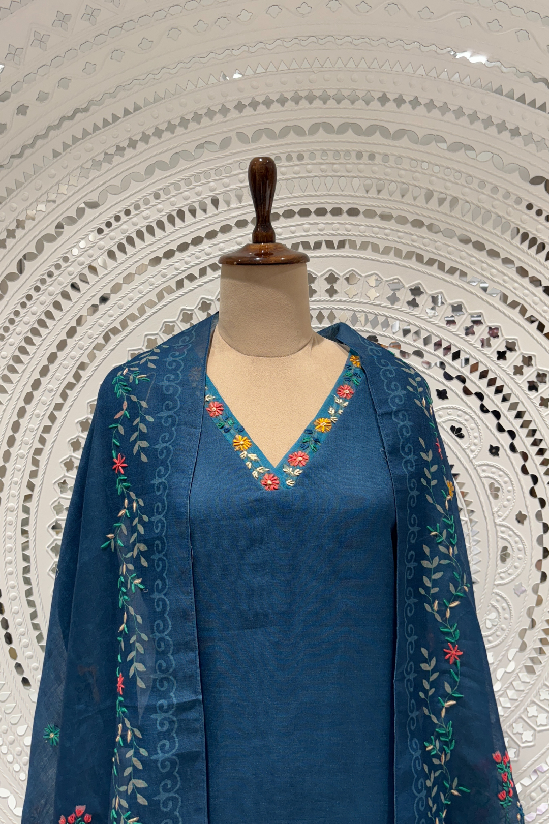 Blue  Kantha Stich  Linen  Salwar Suits 1005-10162