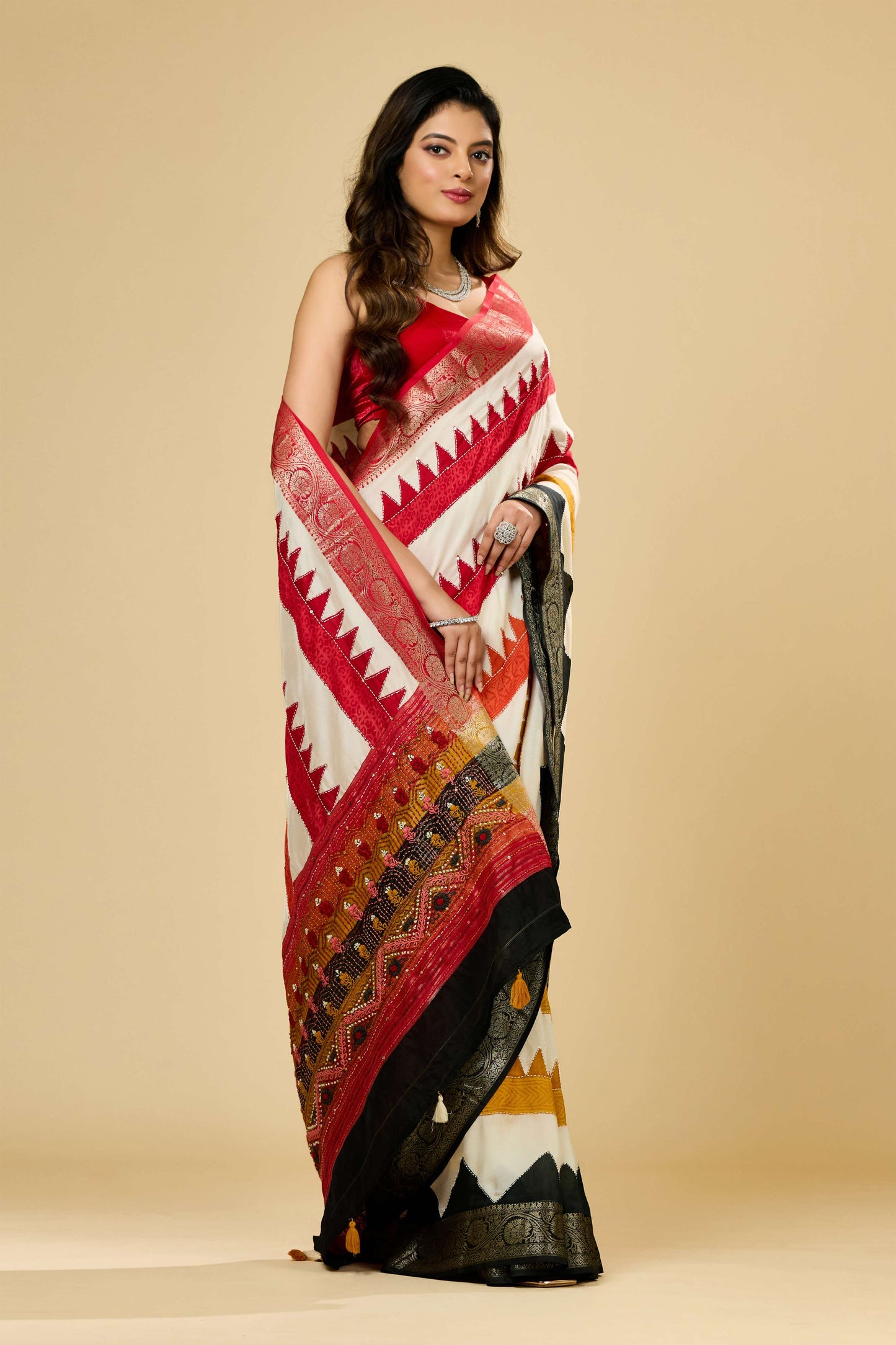 Printed Kantha work Dola Silk Sarees 1011-10039