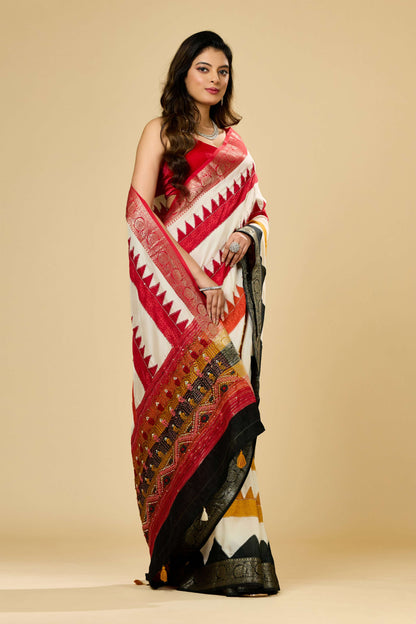 Printed Kantha work Dola Silk Sarees 1011-10039