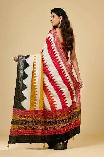 Printed Kantha work Dola Silk Sarees 1011-10039