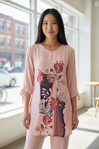 Pink  Printed Muslin Coord Set 1033-10149