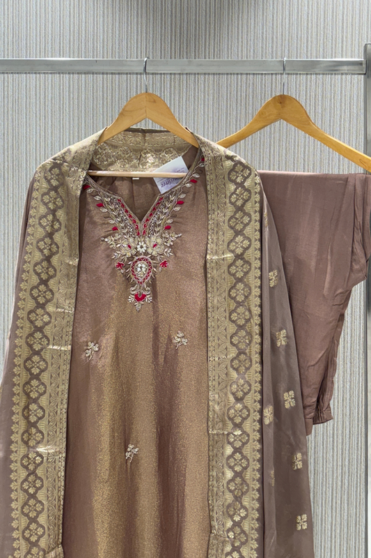 Brown  Boolean work Tissue  Salwar Suits 1028-10125