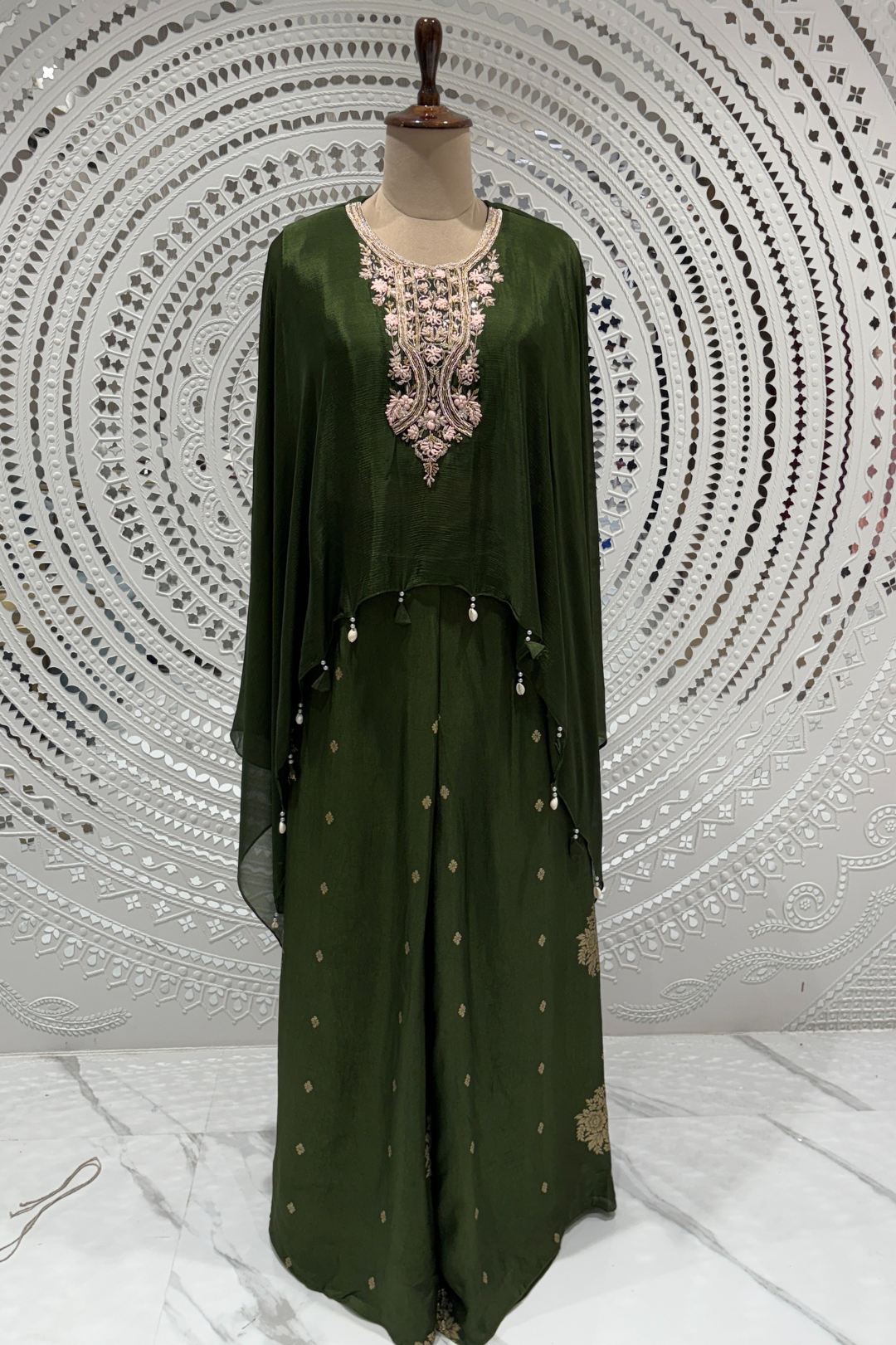 Green Resham work Dola Silk  Indo Western 1017-10129