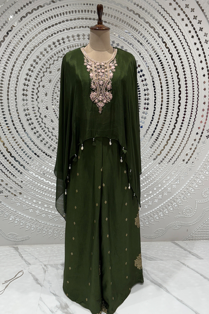 Green Resham work Dola Silk  Indo Western 1017-10129