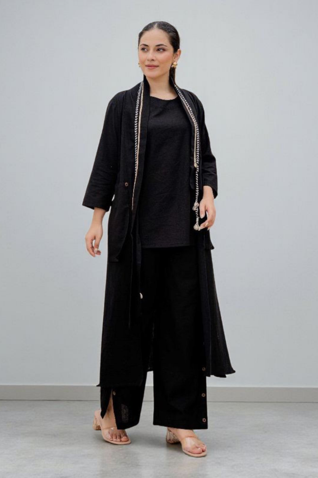 Black  Tassels Khadi Cotton  Indo Western 1017-10160