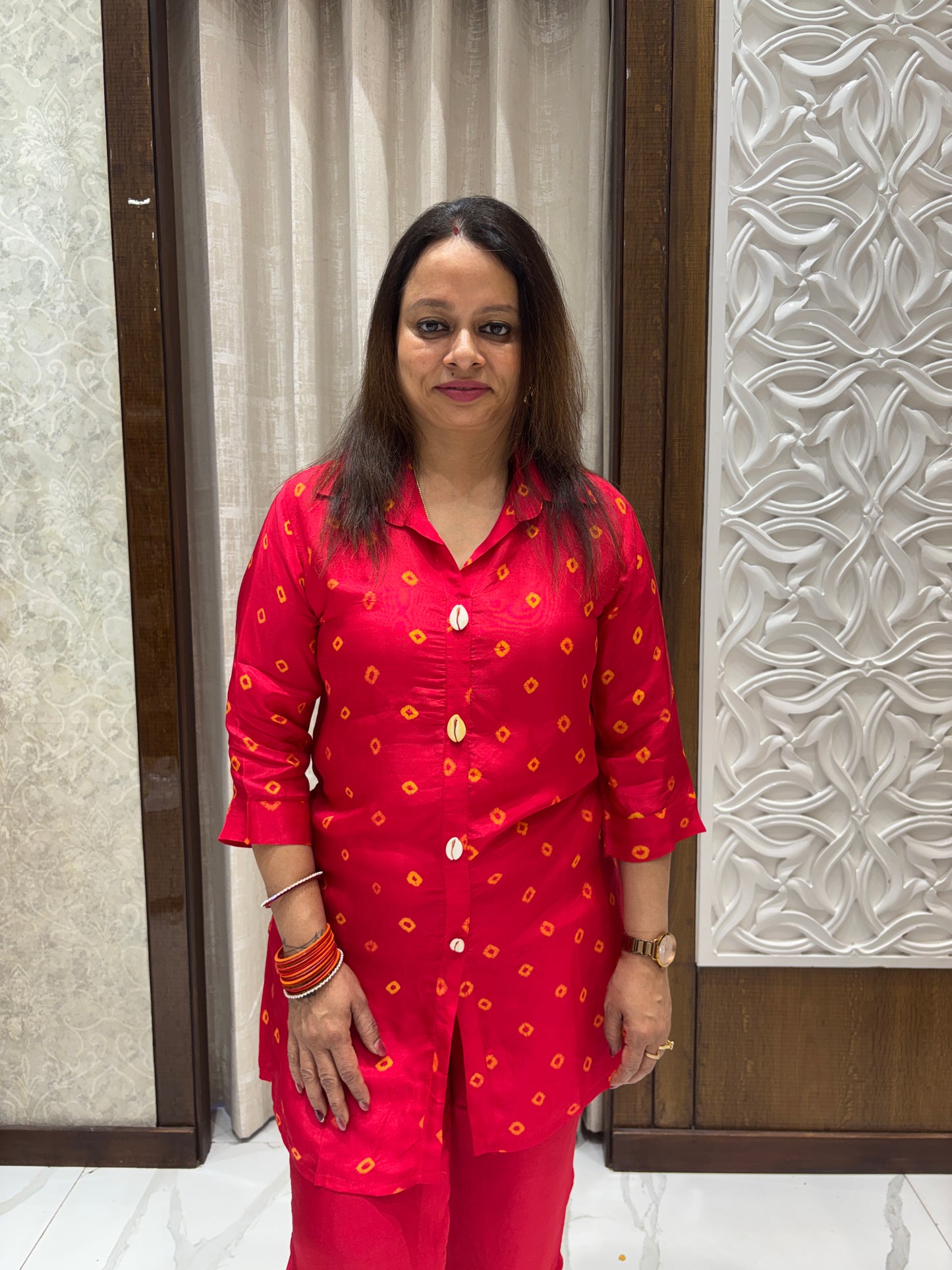 Red Bandhej Coord Set 1001