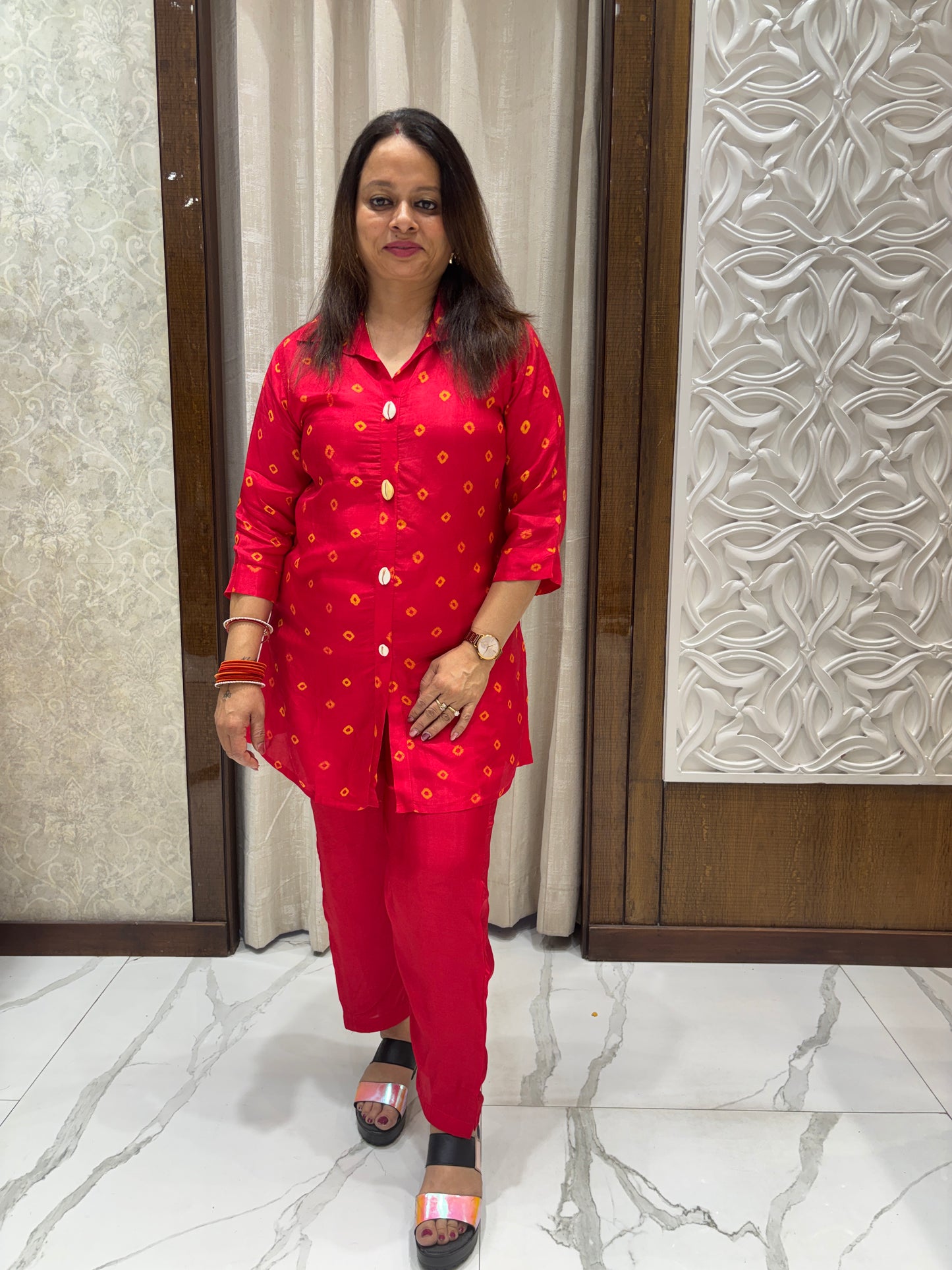 Red Bandhej Coord Set 1001