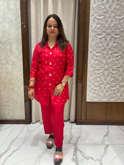Red Bandhej Coord Set 1001