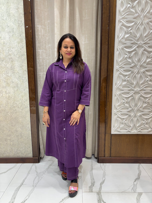 Purple Cotton Coord Set 1014
