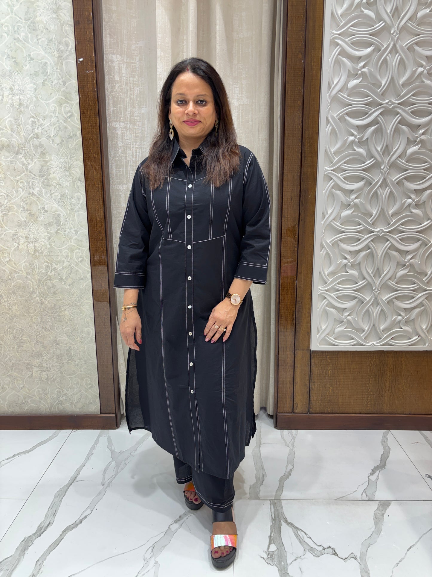 Black Cotton Coord Set 1012